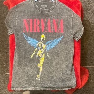 NIRVANA  T-Shirt - Gray with Red and Blue Graphic